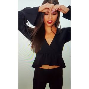 Black Deep Plunge Blouse